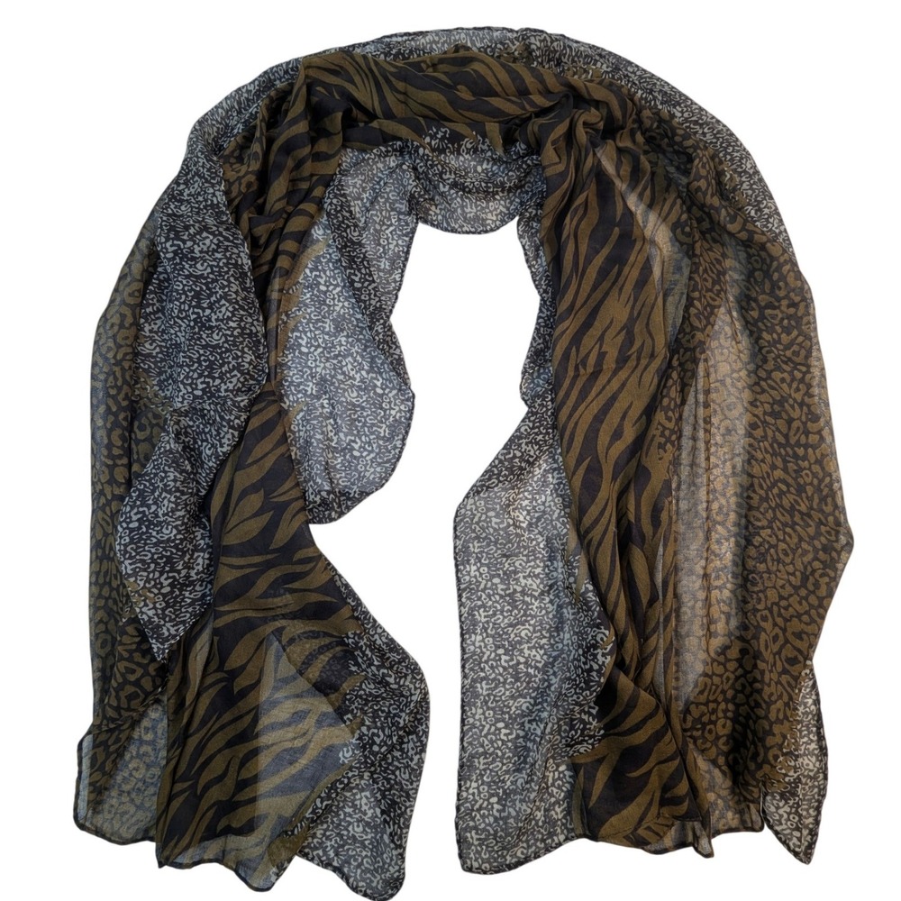 Lulla Collection by Bindya Sheer Animal Print Scarf Brown Black‎ Tan